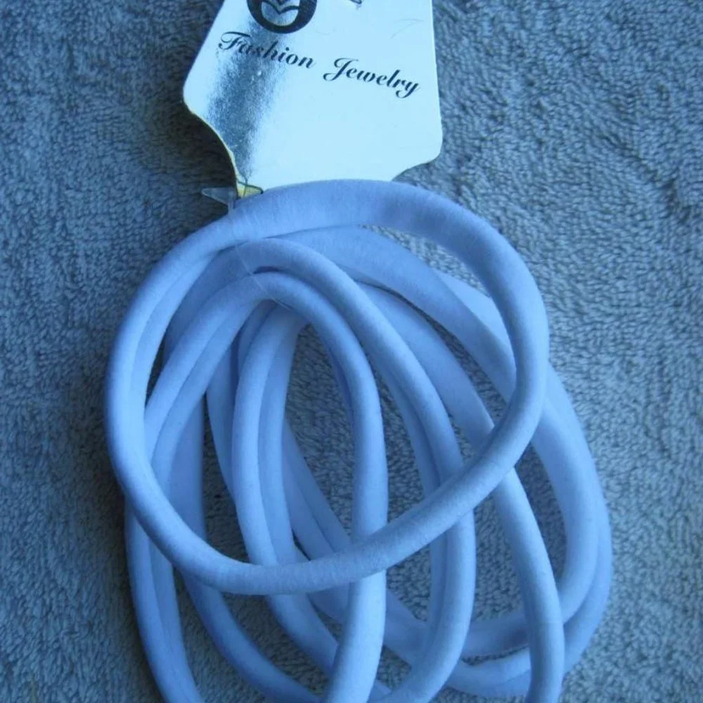 6 Plain Soft WHITE No Metal Elastic Fabric Ponytailer Hair Bands Shiny Sparkle